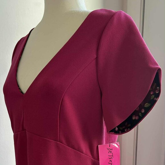 NWT Betsey Johnson Fuchsia Structured Mini Dress with Cherry Print Lining – US 8 - Picture 10 of 11